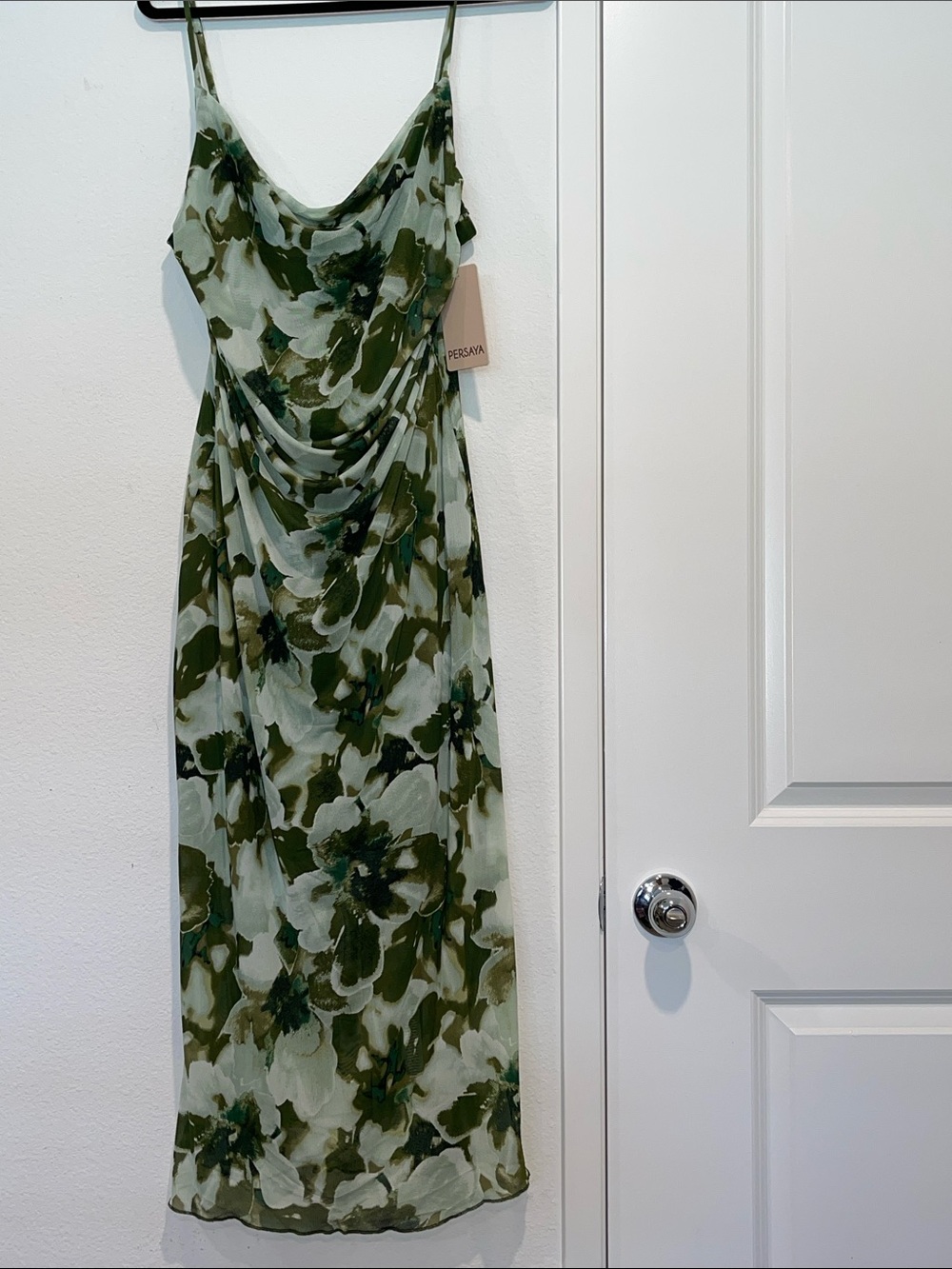 Persaya Olive Green Floral Slip Dress